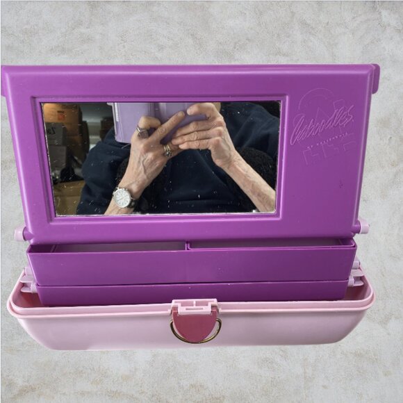 VINTAGE CABOODLE CASE -- 1980's Make Up Case, Purple/Pink, Original Owner - Picture 9 of 16